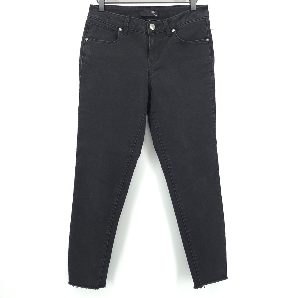 1822 Denim Womens Skinny Jeans Size 8 Black Raw Hem Sustainable Repreve Stretch